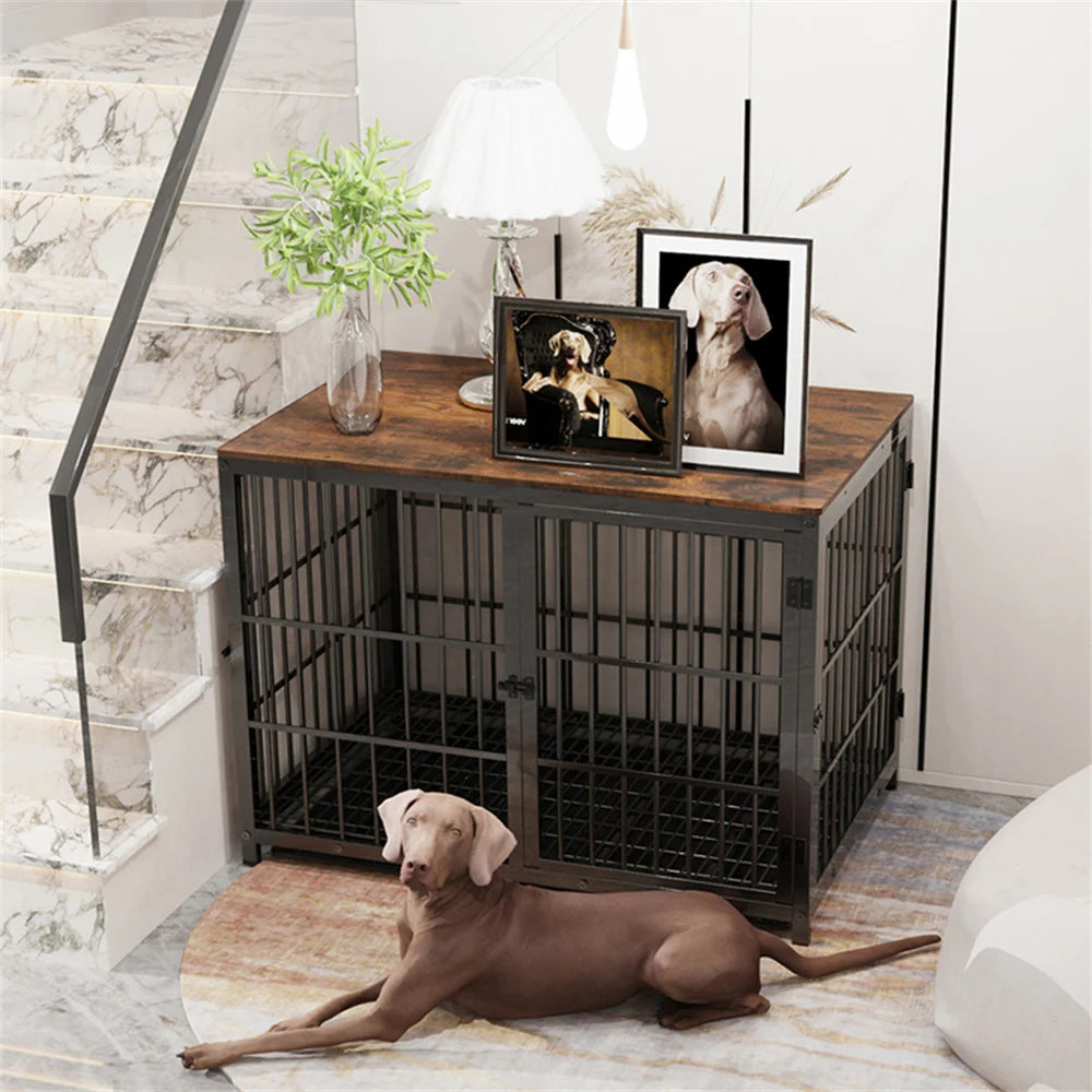 BORWARTH Wooden Dog Crate End Table Kennel With 3 Doors