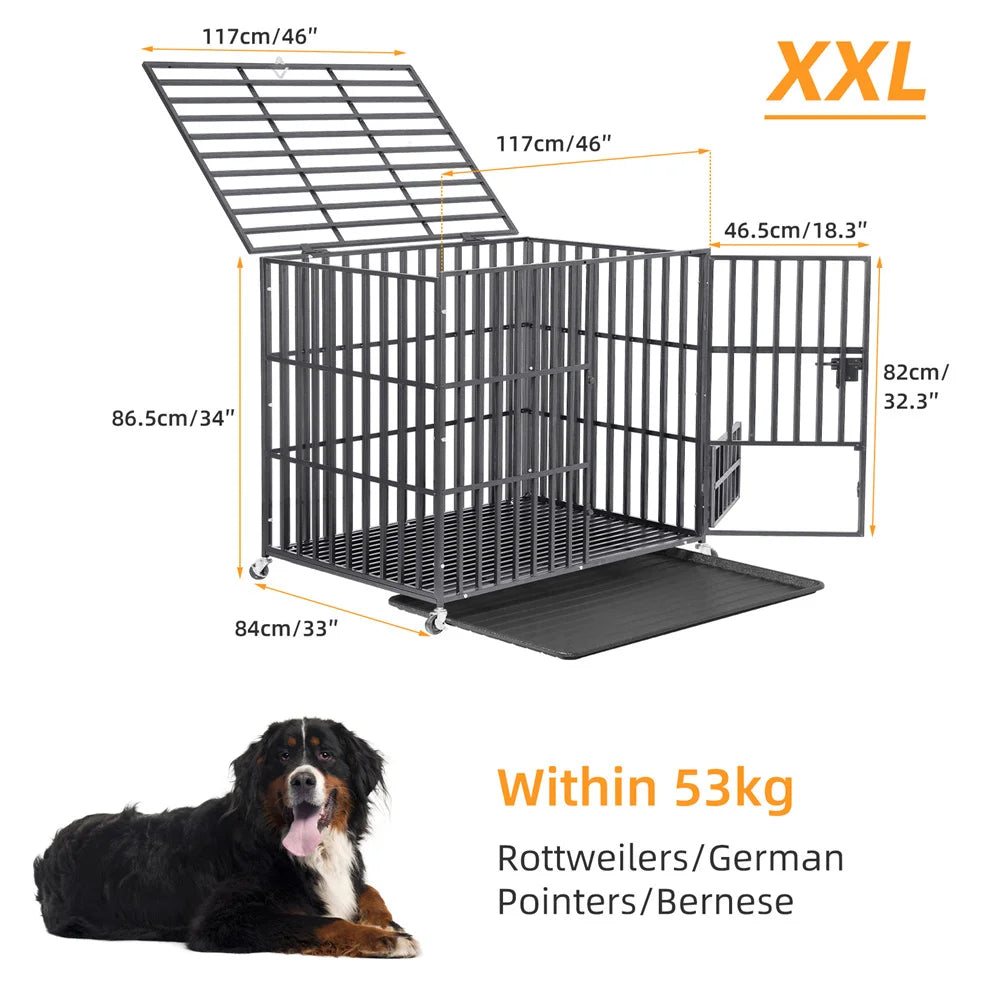 BORWARTH Heavy Duty Dog Crate with Chew Resistant Square Tube