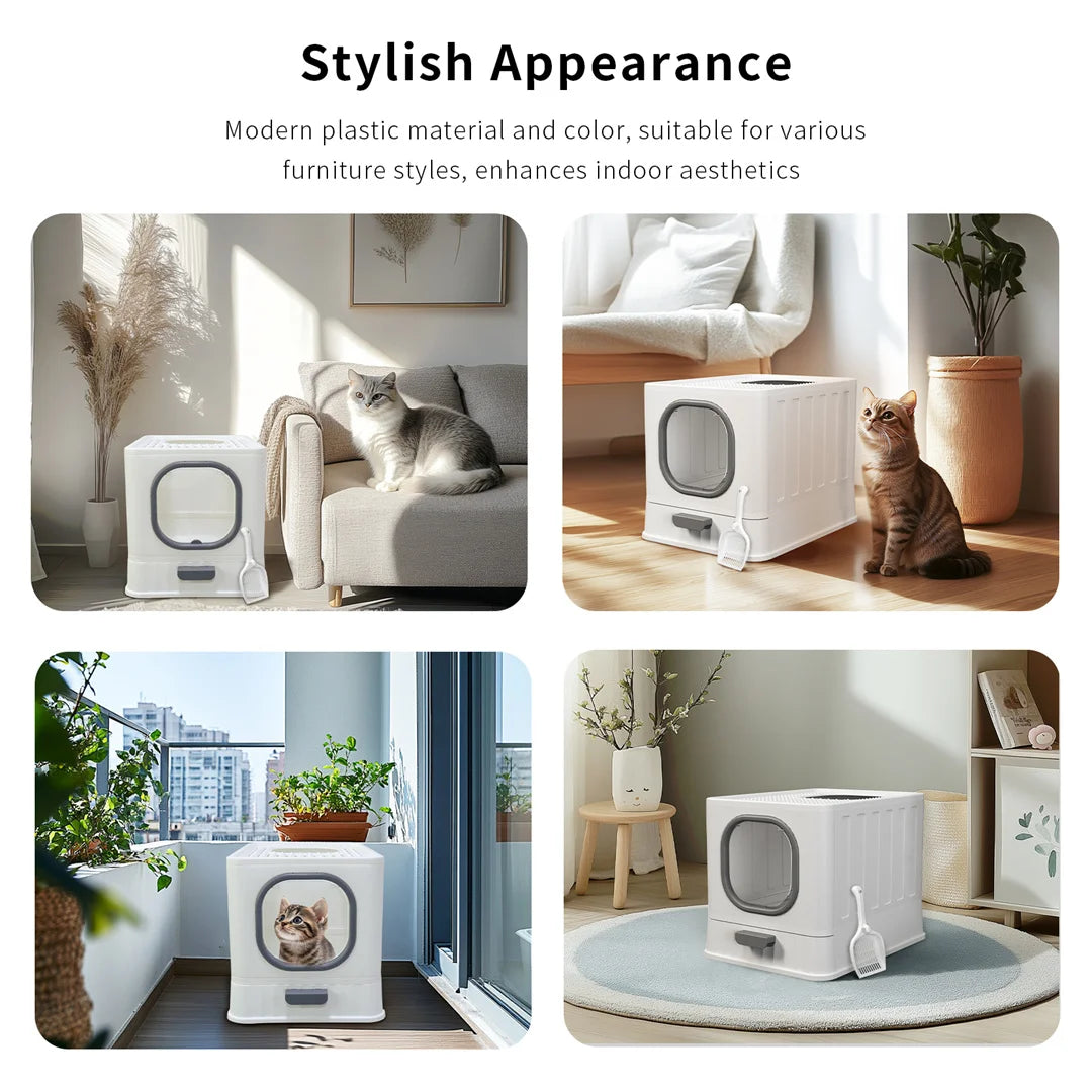 Feature Foldable Top Entry Cat Litter Box With Lid