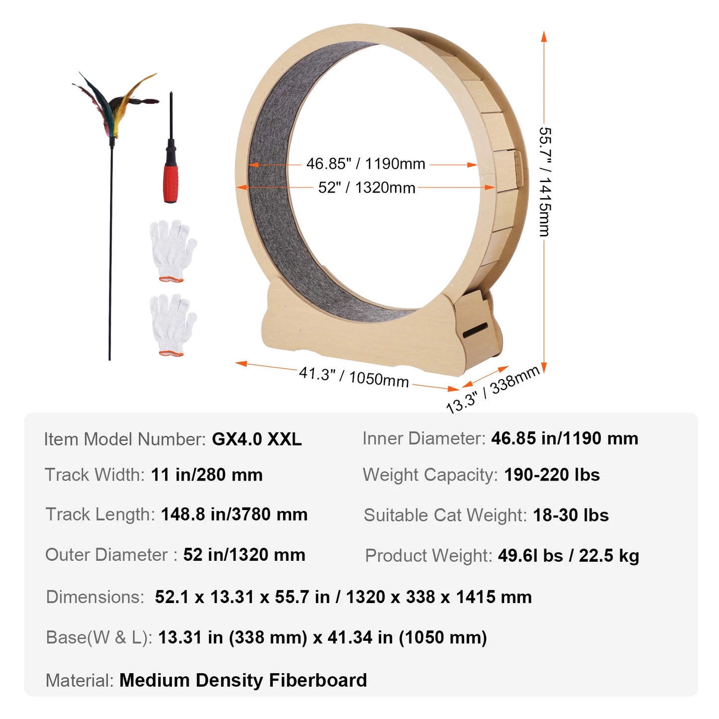 SucceBuy Wooden Cat Exercise Wheel For Indoor Cats Detachable Carpet