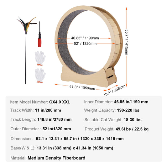 SucceBuy Wooden Cat Exercise Wheel For Indoor Cats Detachable Carpet