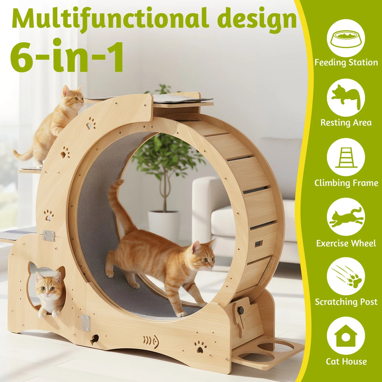 APWIKOGER Six In One Indoor Cat Activity Center Wooden Teaser
