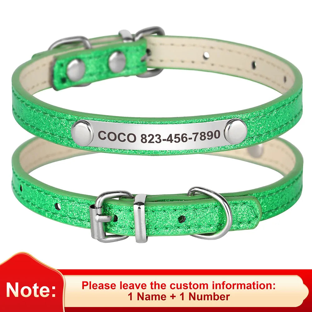 Beirui Personalized Cat Collar Bling Leather Engraved ID