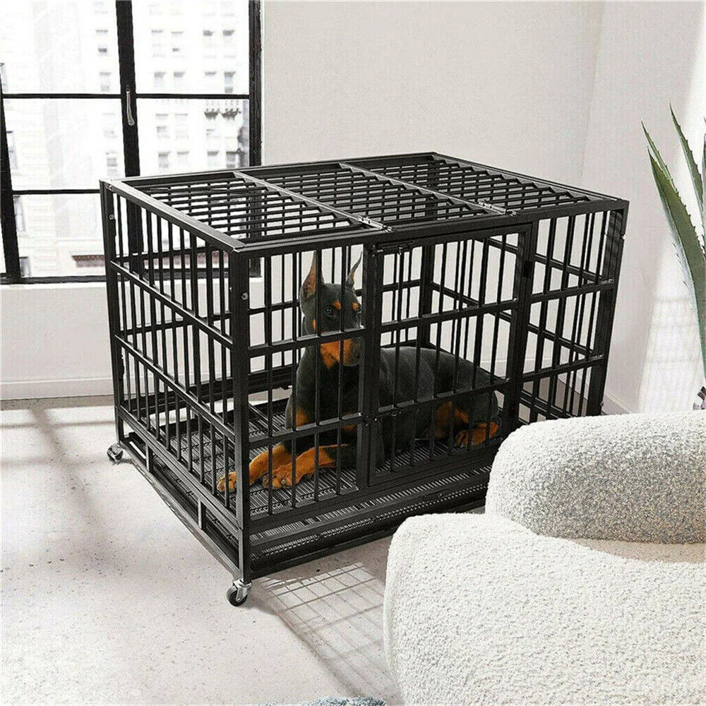 BORWARTH Heavy Duty Dog Crate with Chew Resistant Square Tube