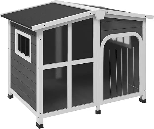 MKDK Cabin Style Wooden Dog House With Openable Roof And Window For Outdoor And Indoor Use
