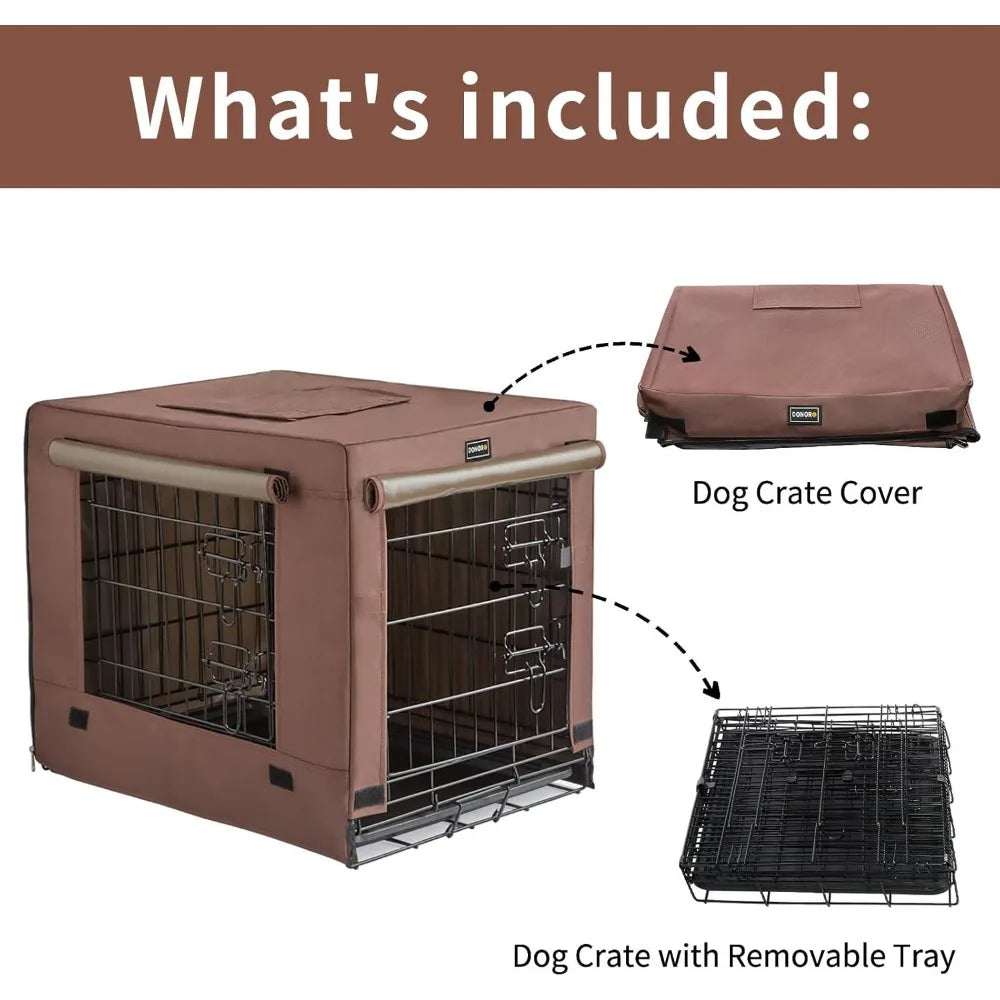 DONORO Dog Crates Indoor Double Door Kennels With Cover