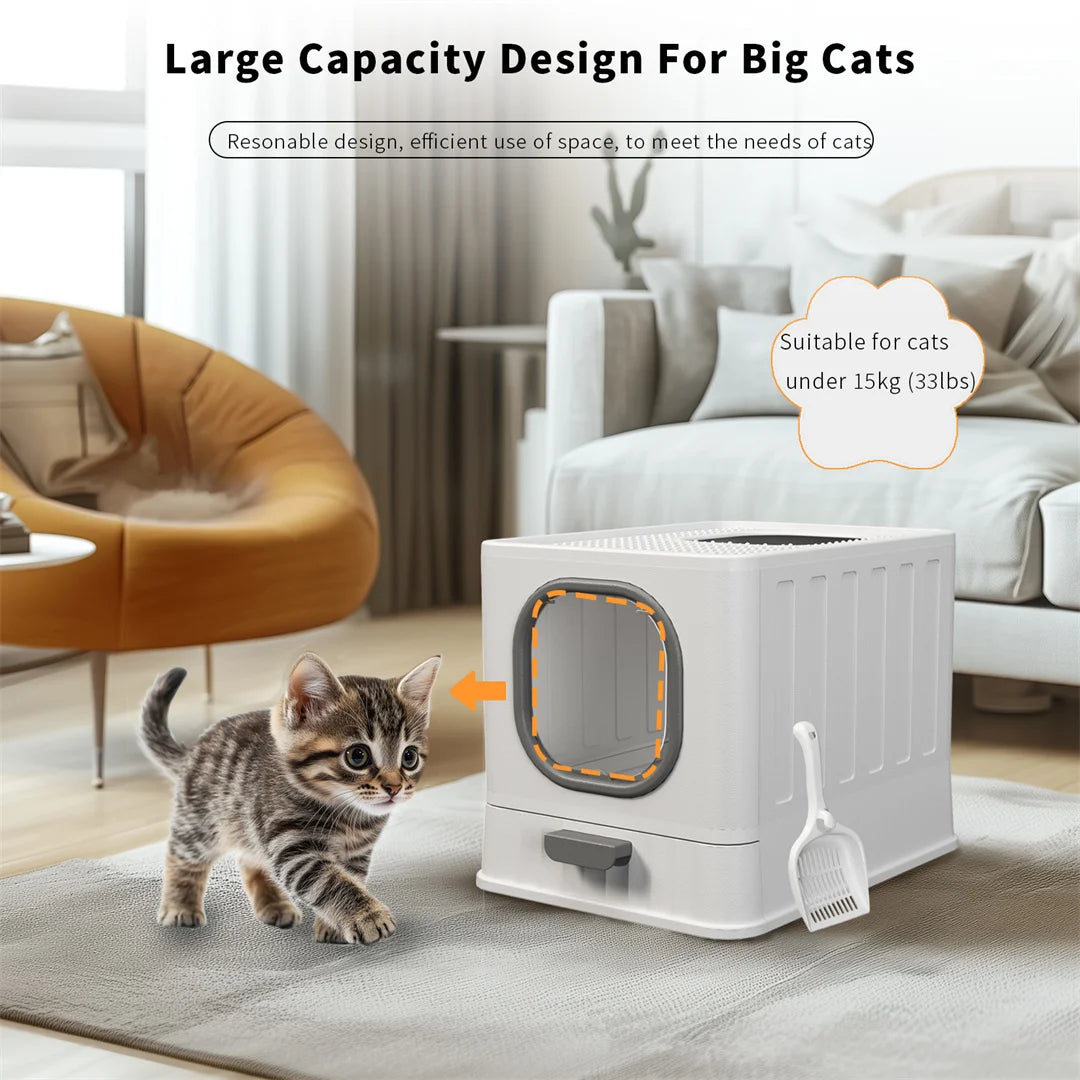 Feature Foldable Top Entry Cat Litter Box With Lid