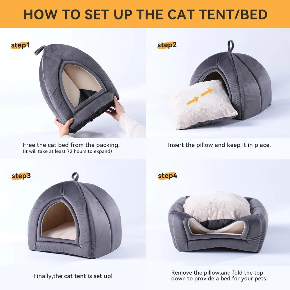 2 in 1 Cat House Bed for Indoor Cats