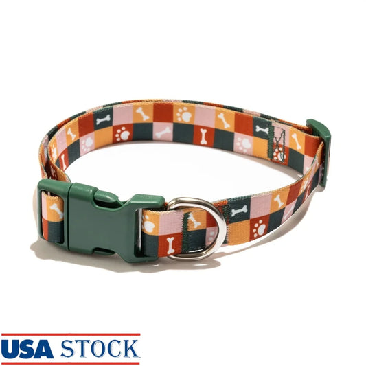XMSJ Paw Bone Print Adjustable Dog Collar Durable Polyester