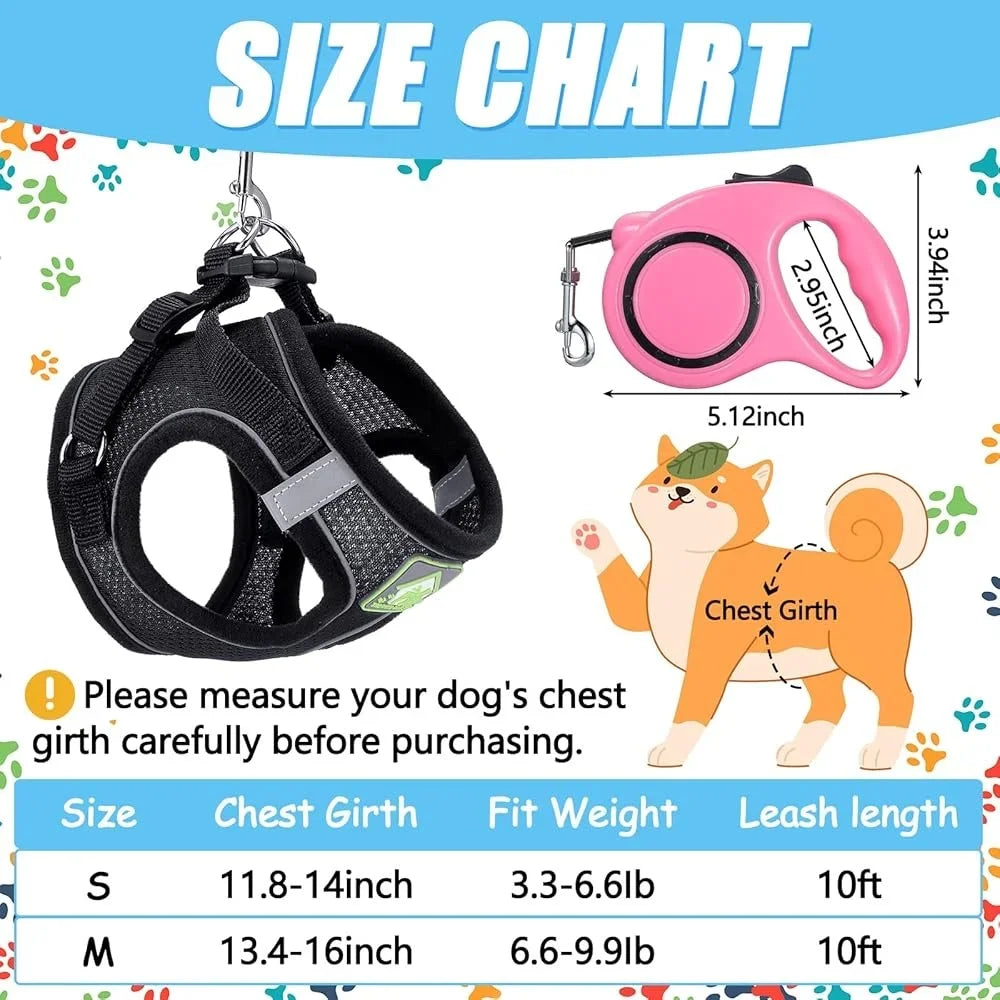 XMSJ 6-Piece Dog Harness Set With Retractable Leash Bowknot Collars