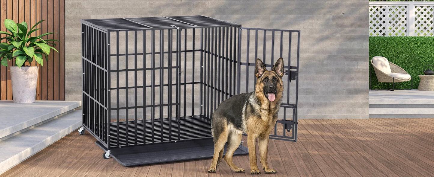BORWARTH Heavy Duty Dog Crate with Chew Resistant Square Tube