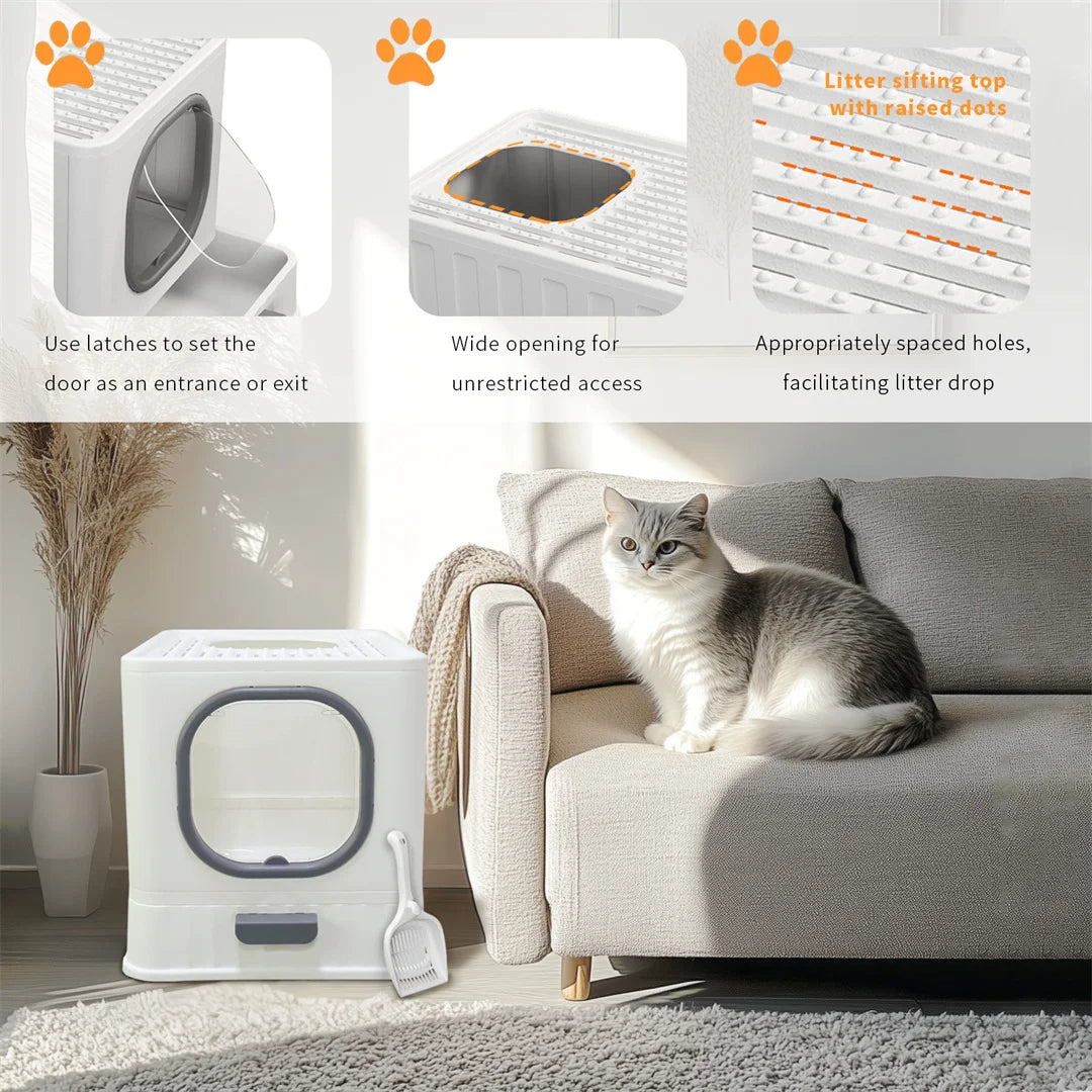 Feature Foldable Top Entry Cat Litter Box With Lid