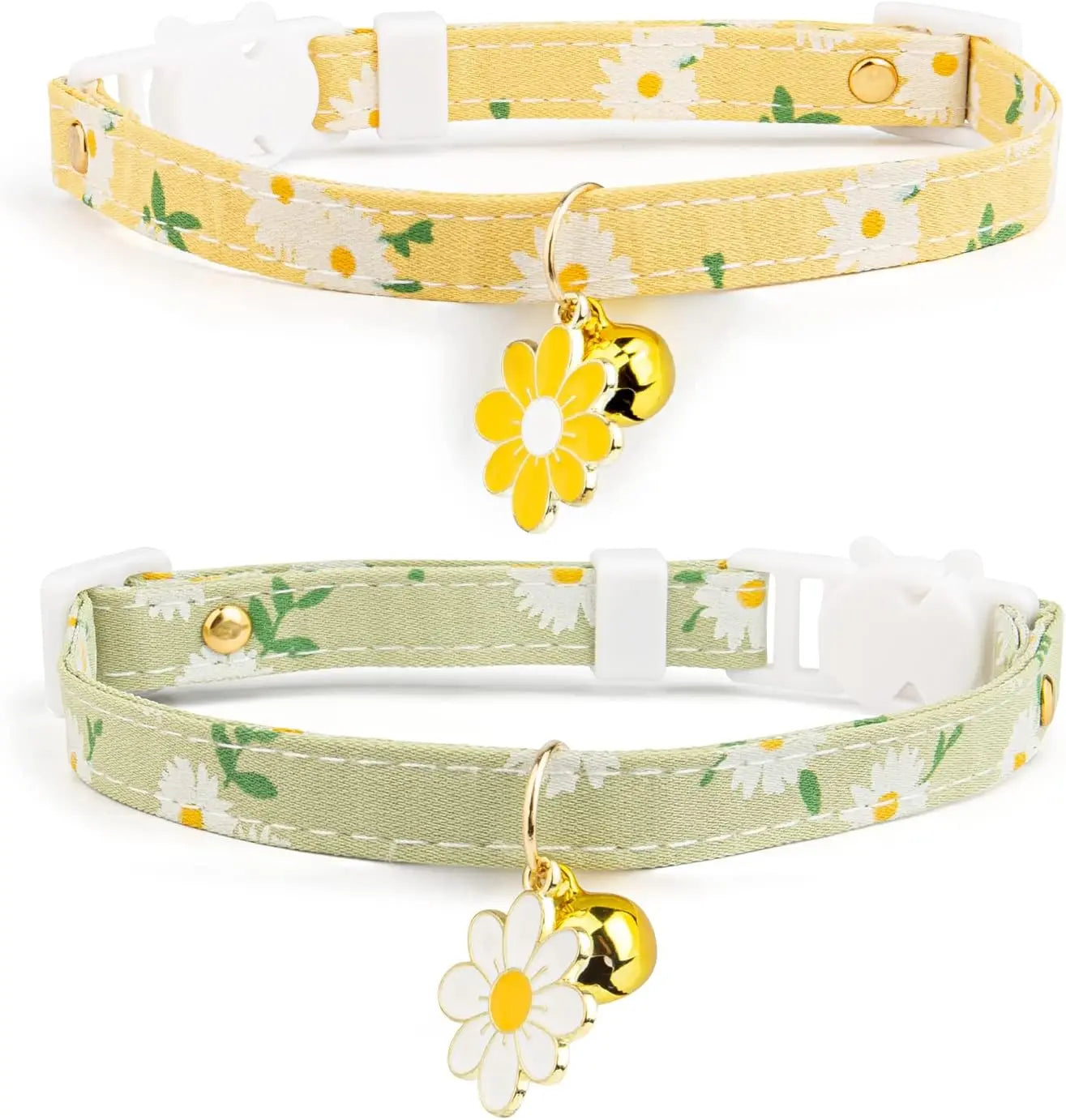 Hign-concerned Cotton Cat Collars 2 Pack Breakaway Bell Floral Pendants
