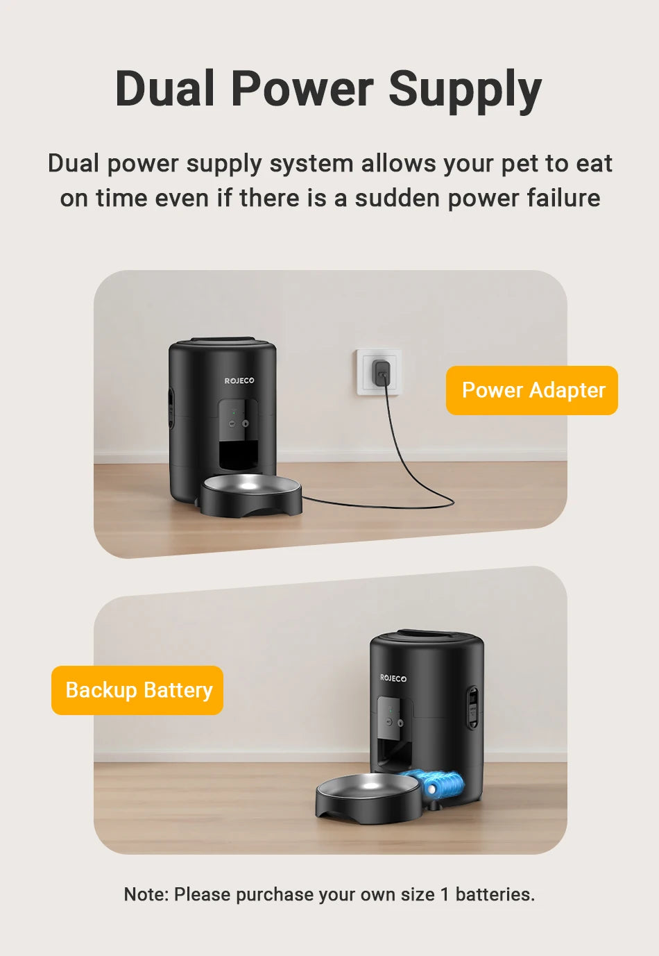 ROJECO Automatic Cat Feeder With WiFi App Remote Control