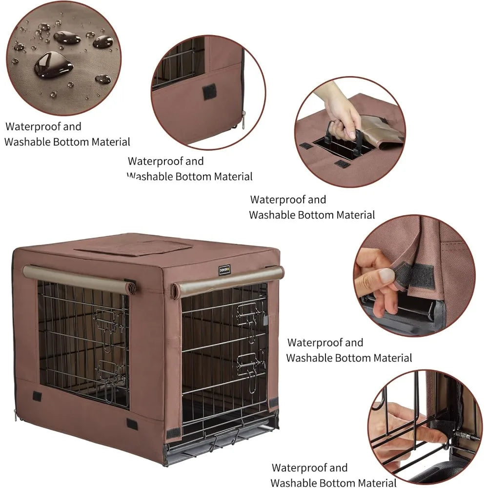 DONORO Dog Crates Indoor Double Door Kennels With Cover