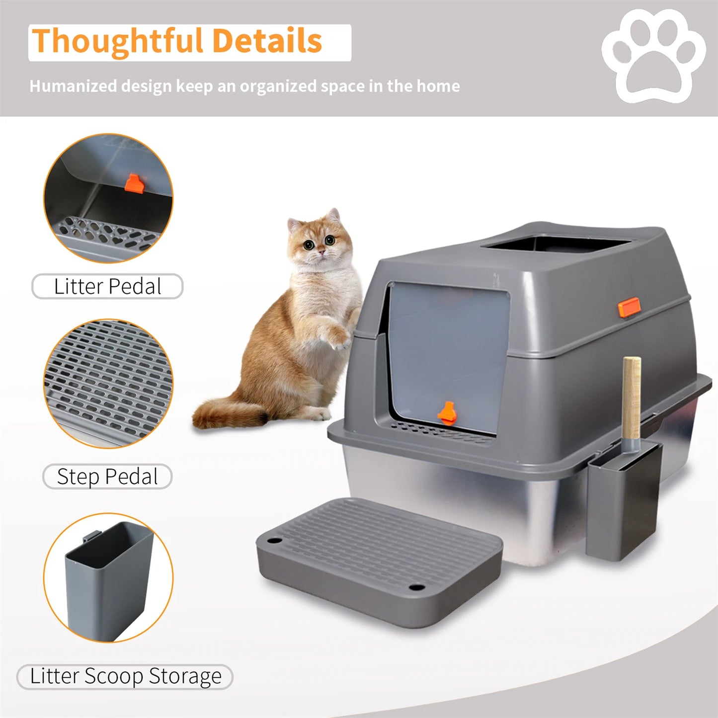 Feature Enclosed Stainless Steel Cat Litter Box With Lid