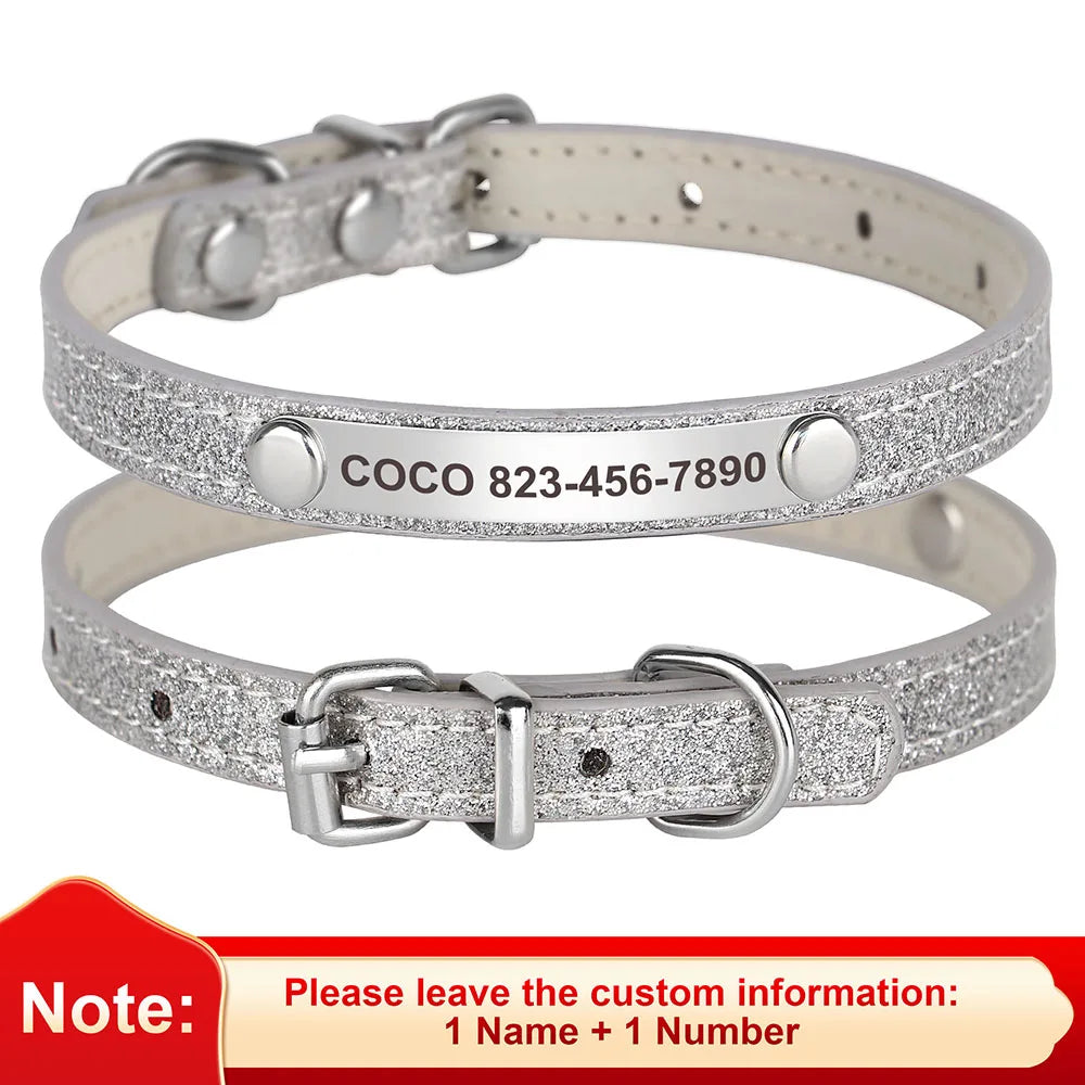 Beirui Personalized Cat Collar Bling Leather Engraved ID