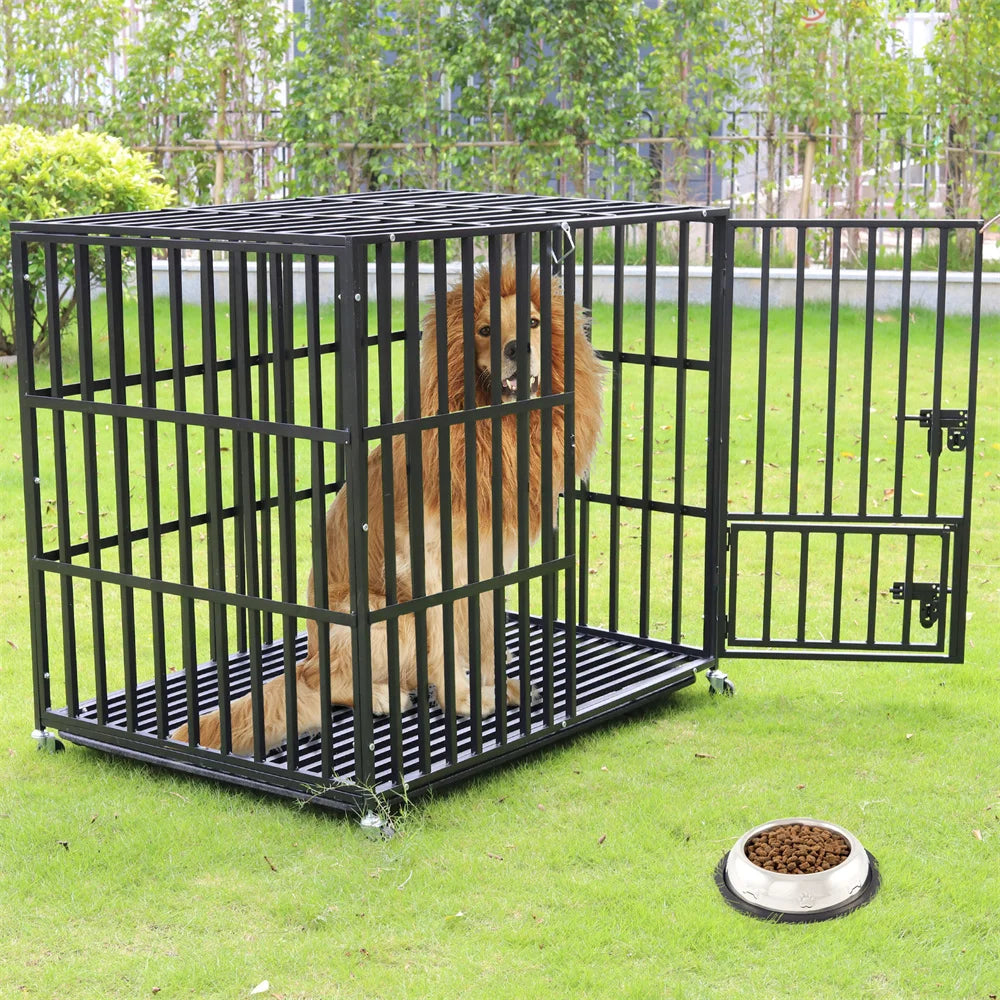 BORWARTH Heavy Duty Dog Crate with Lockable Wheels and Tray