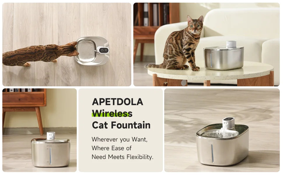 APETDOLA Wireless Cat And Dog Water Fountain Auto Sensor
