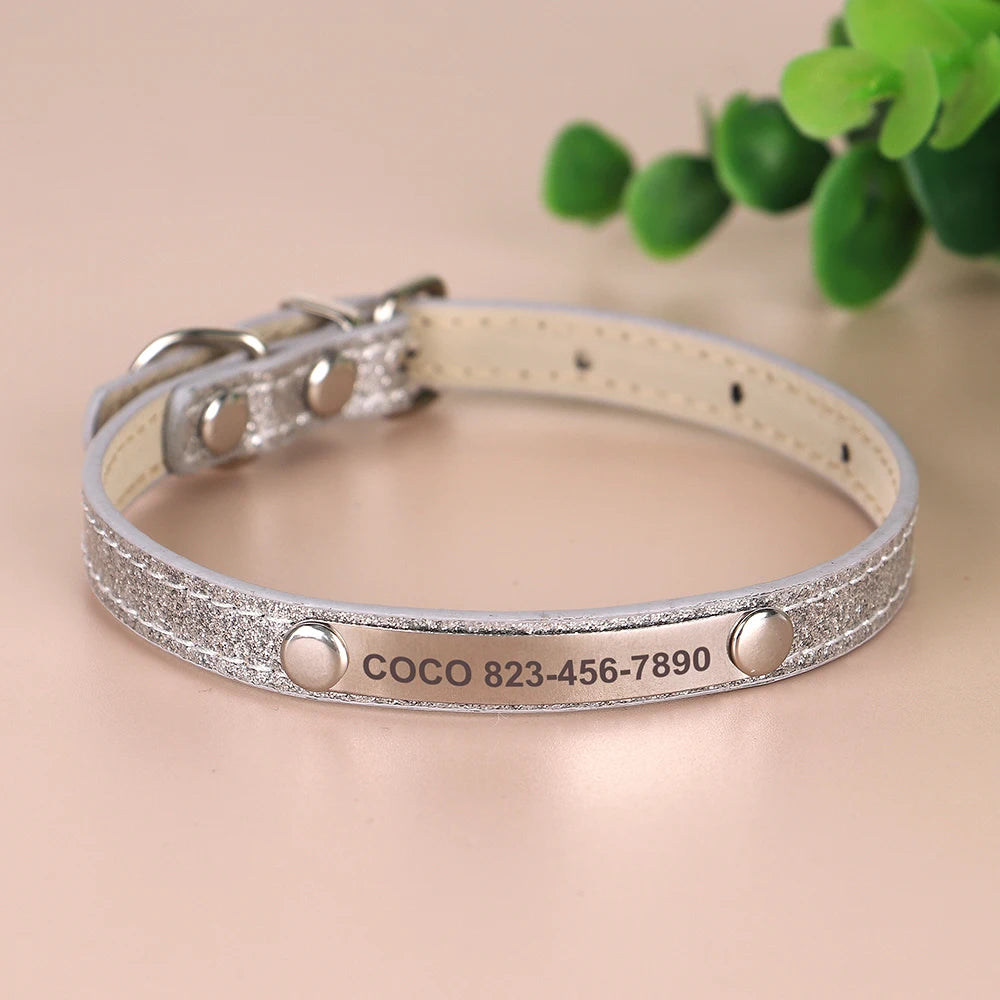Beirui Personalized Cat Collar Bling Leather Engraved ID
