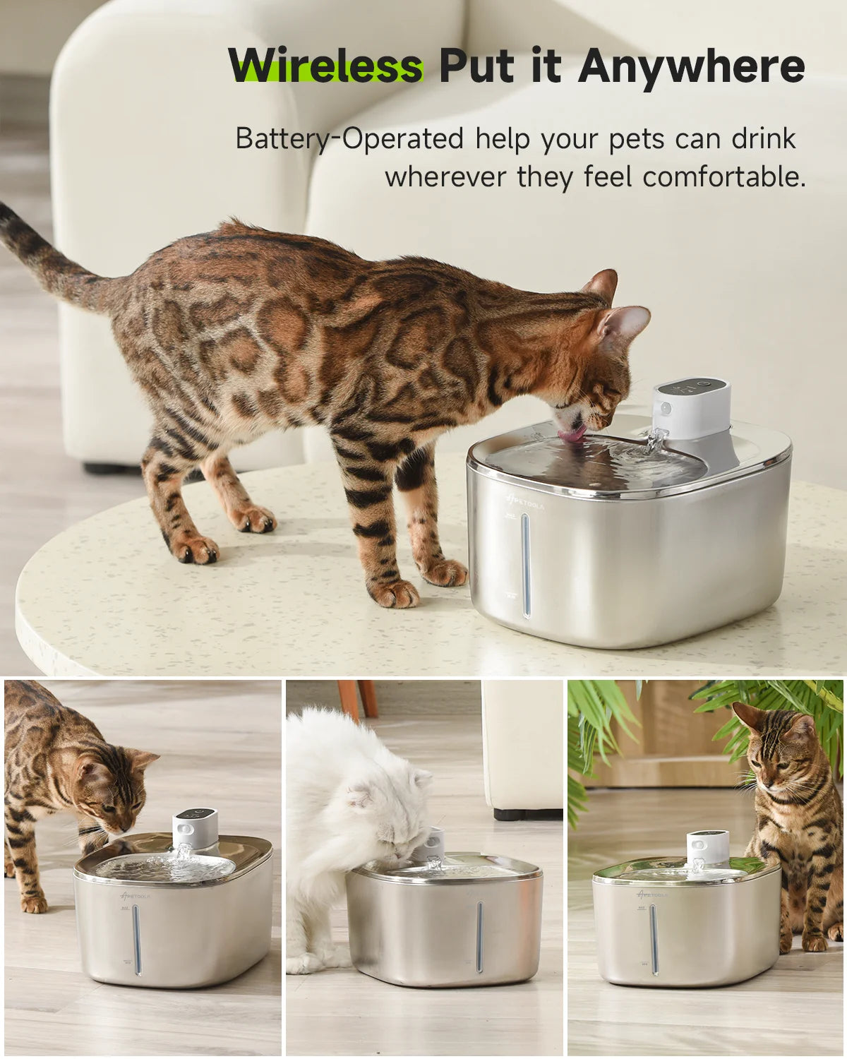 APETDOLA Wireless Cat And Dog Water Fountain Auto Sensor