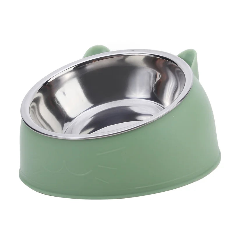 High-concerned Cat Bowl Inclined Stainless Steel Feeding Dish