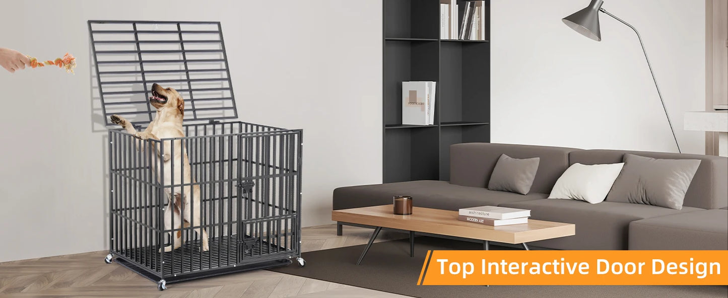 BORWARTH Heavy Duty Iron Dog Crate Square Tube With Lockable Wheels Tray