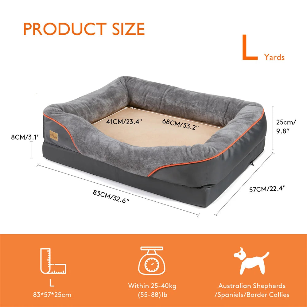 BORWART Orthopedic Memory Foam Dog Bed With Waterproof Removable Cover