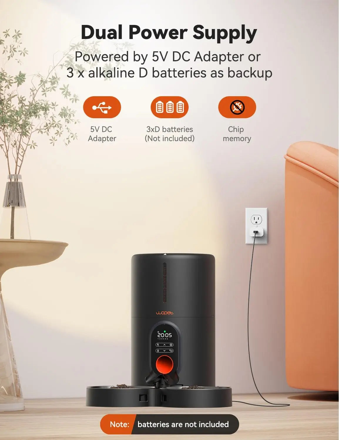 Automatic Pet Feeder With Dual Bowls, Programmable Meals And Voice Recording