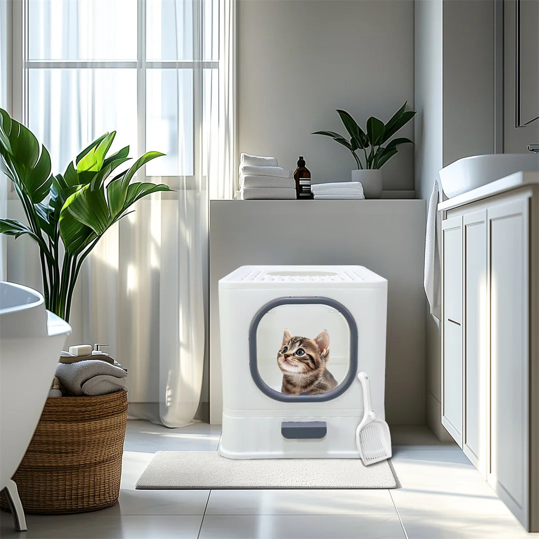 Feature Foldable Top Entry Cat Litter Box With Lid