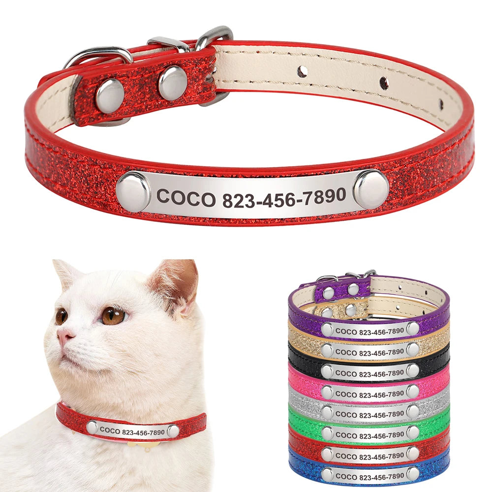 Beirui Custom Cat Collar Bling Leather With Engraved Id Nameplate