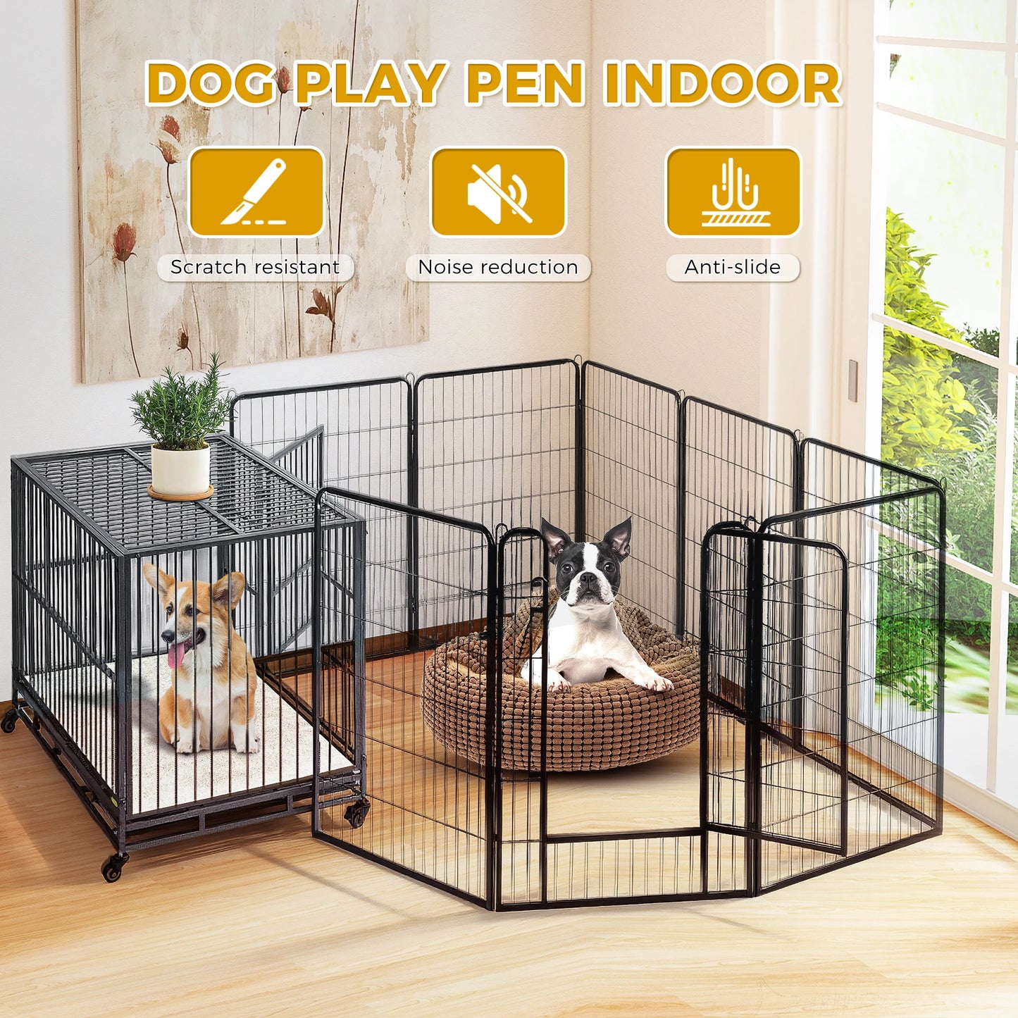 Dog Playpen With Door Foldable Metal Pet Fence For Indoor Outdoor Use Heavy Duty Puppy Exercise Pen For Yard RV Camping