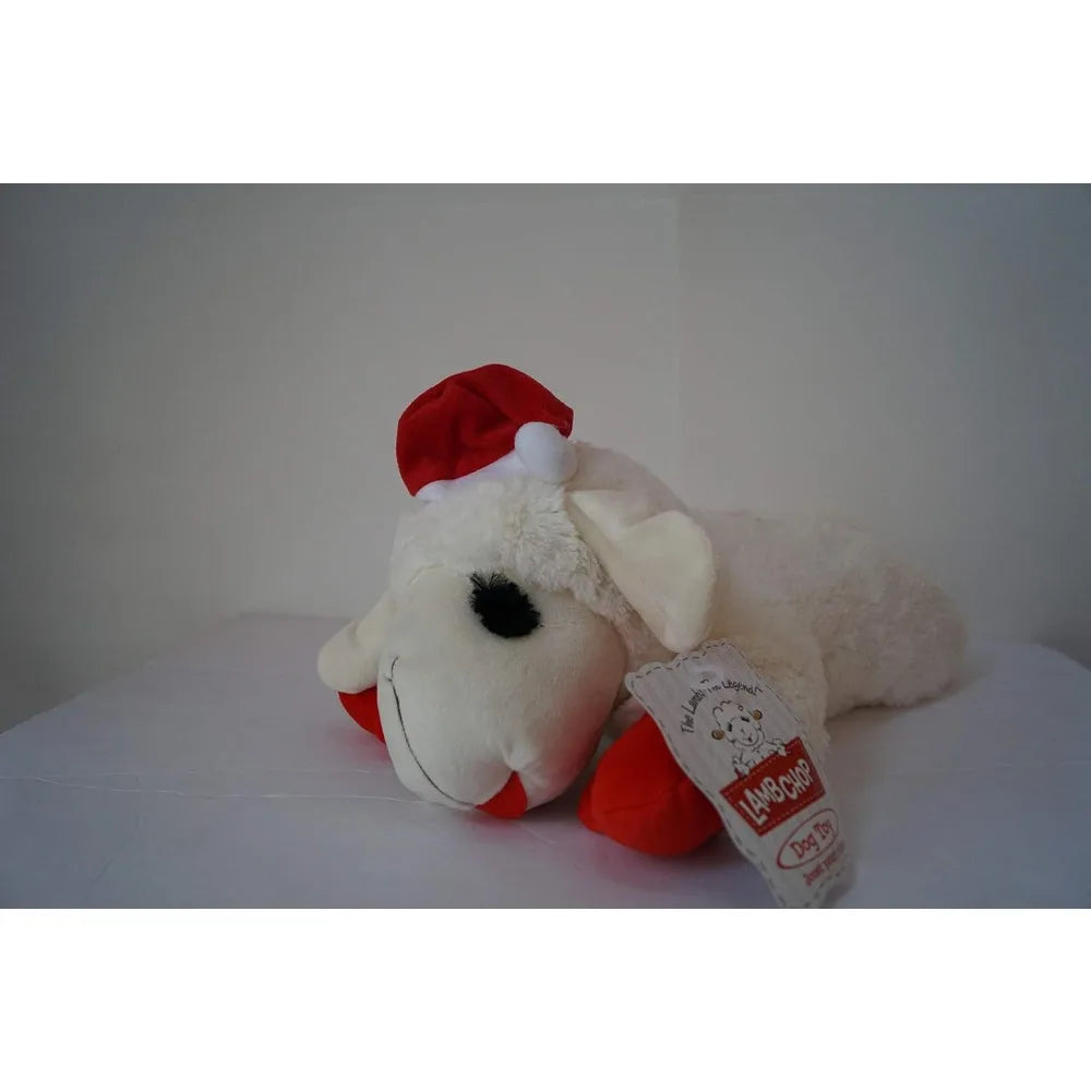 Hign-concerned Lamb Chop Plush Dog Toy With Santa Hat