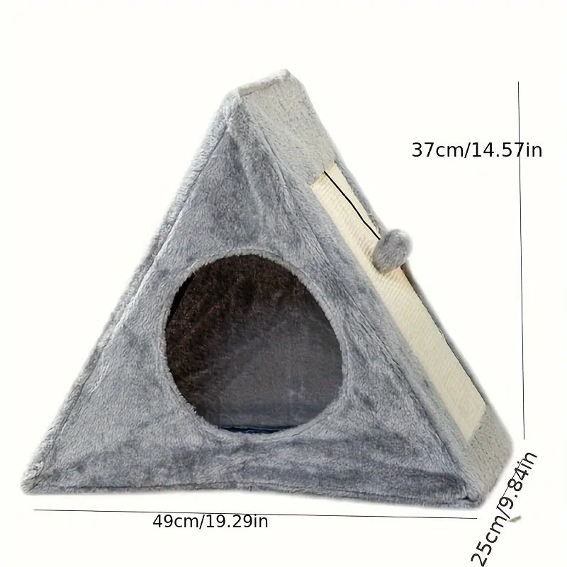 Cat Bed With Plush Ball Toy And Scratching Board