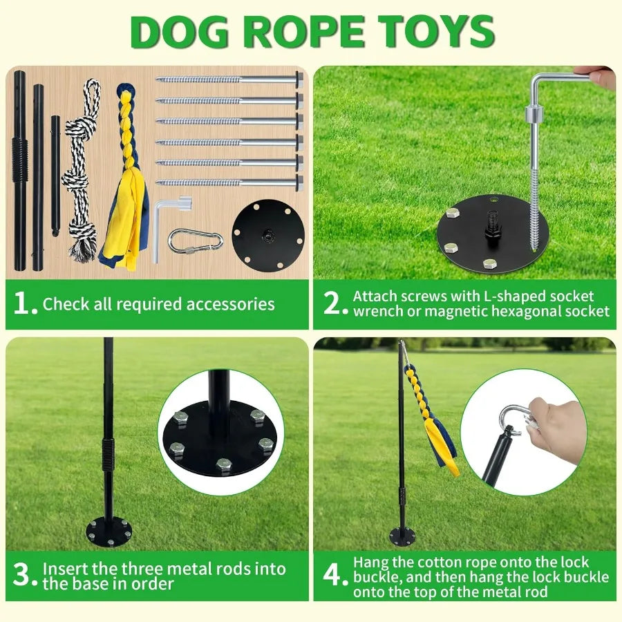 Tether Tug Outdoor Dog Toy Interactive Exercise Game With Rope Toys And Bell