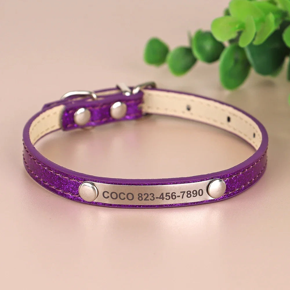 Beirui Personalized Cat Collar Bling Leather Engraved ID