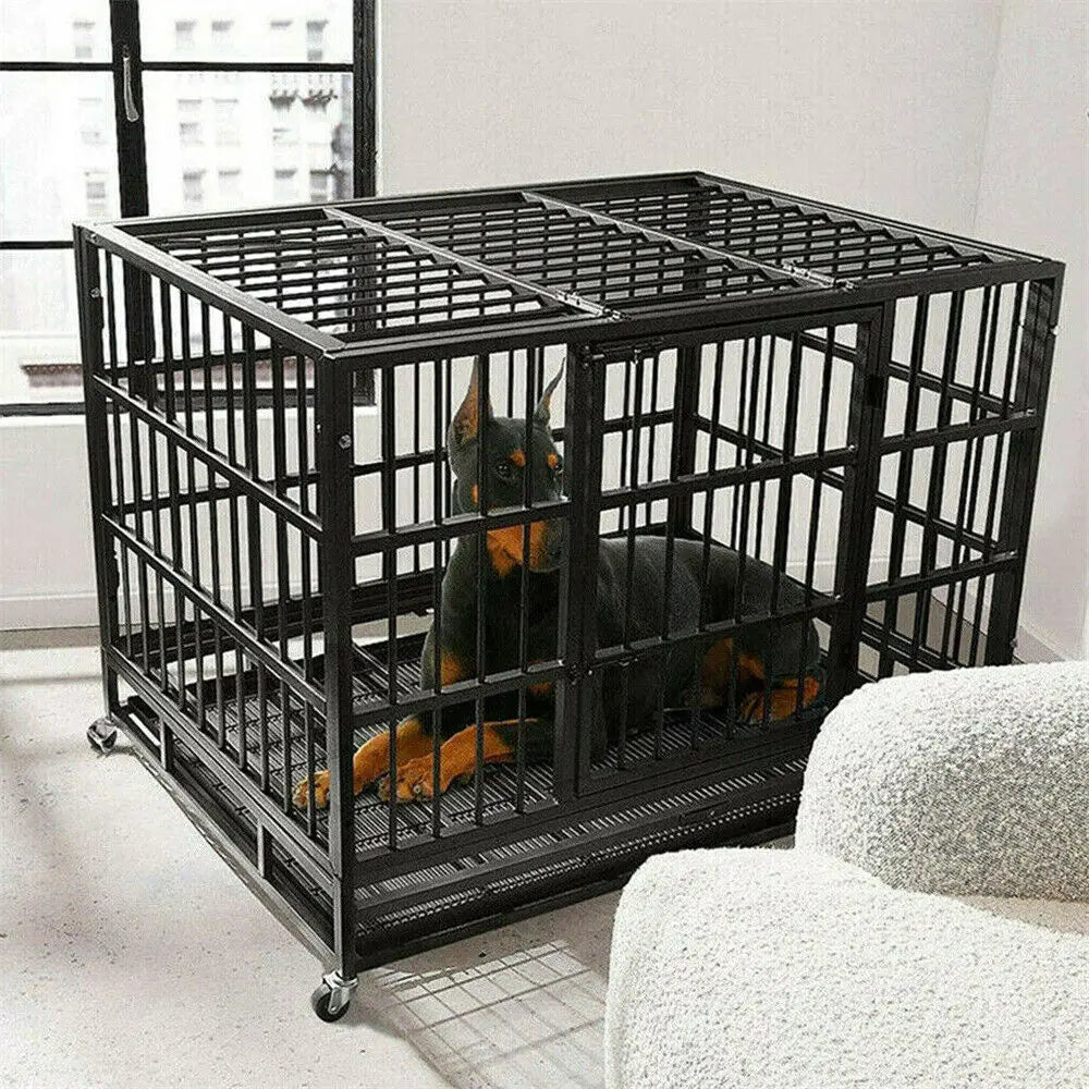 BINGOPAW Heavy Duty Dog Crate With Lockable Wheels