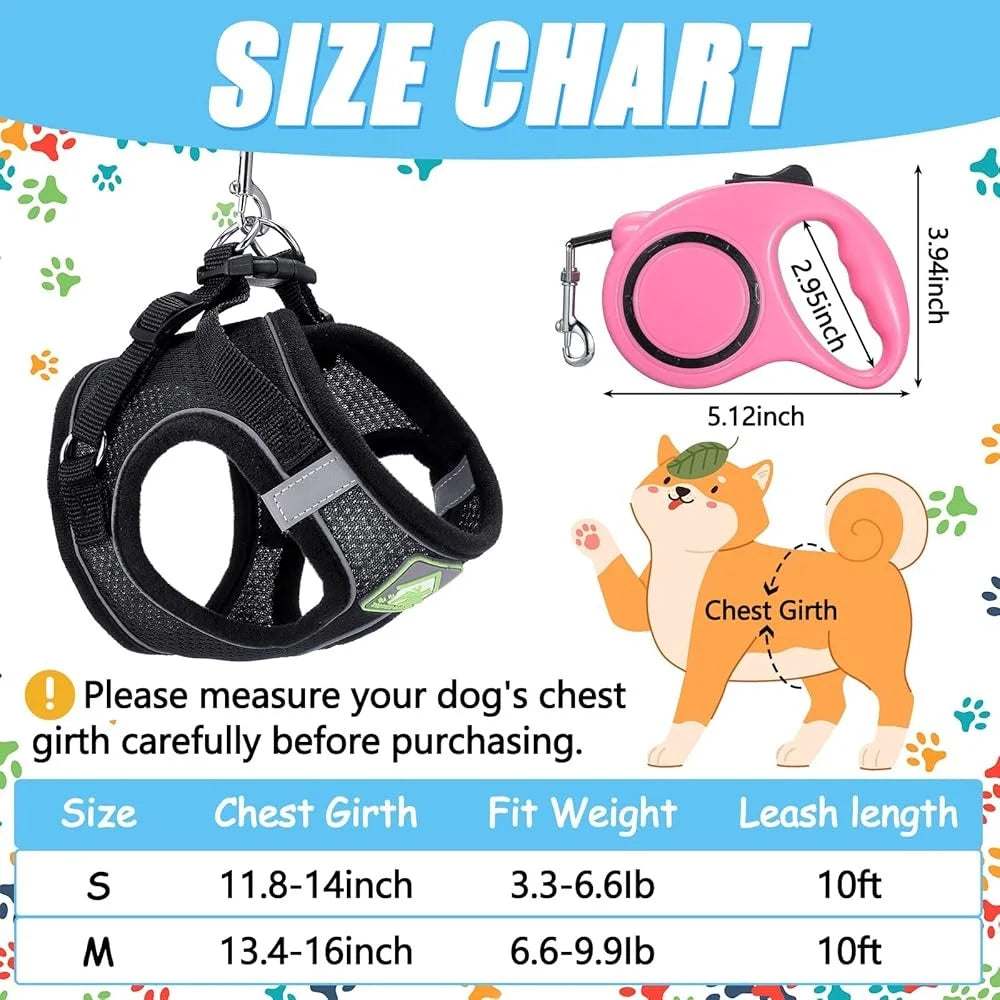XMSJ 6-Piece Dog Harness Set With Retractable Leash Bowknot Collars