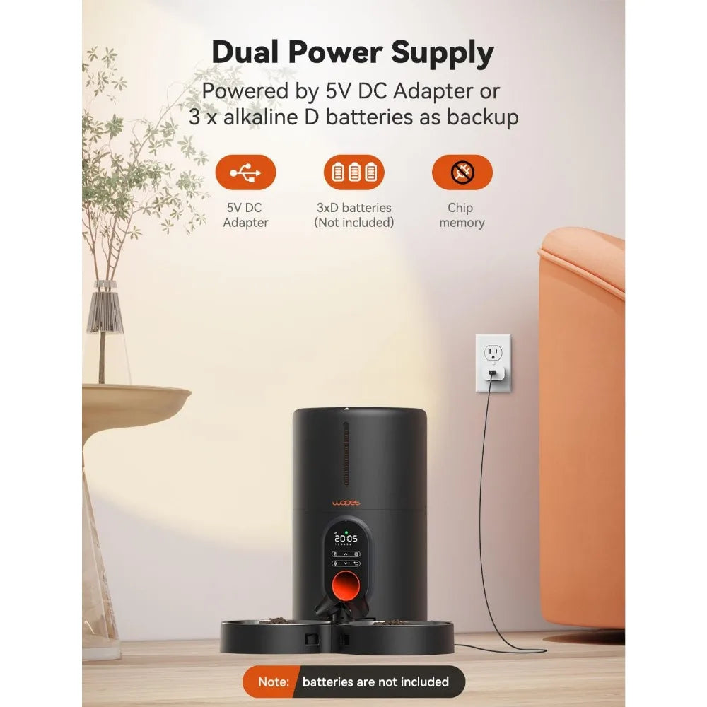 Automatic Pet Feeder With Dual Bowls, Programmable Meals And Voice Recording