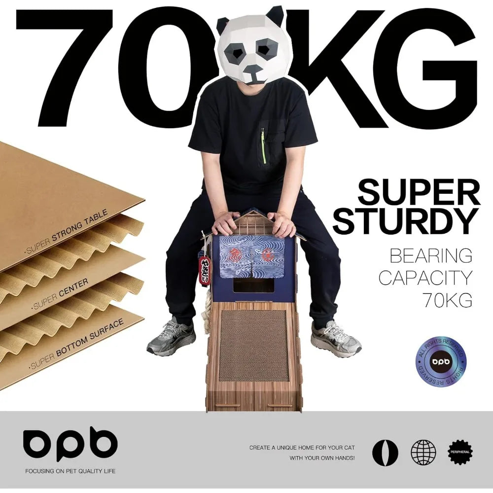 Cardboard Cat House Indoor Scratcher With Scratchers Bed