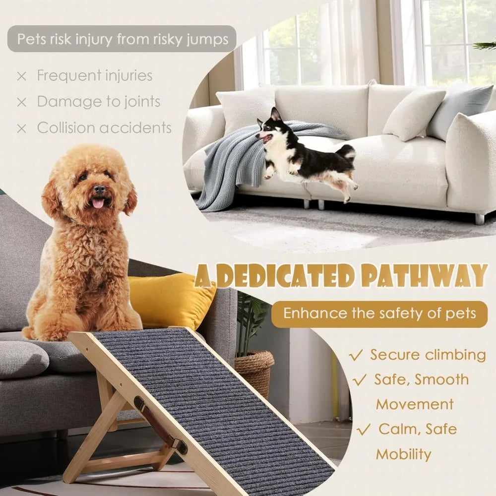 Natur Wooden Adjustable Dog Ramp With Non Slip Surface