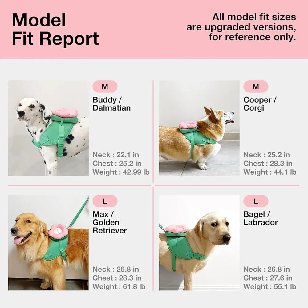 XMSJ Adjustable No Pull Dog Harness Set Leash Collar Floral