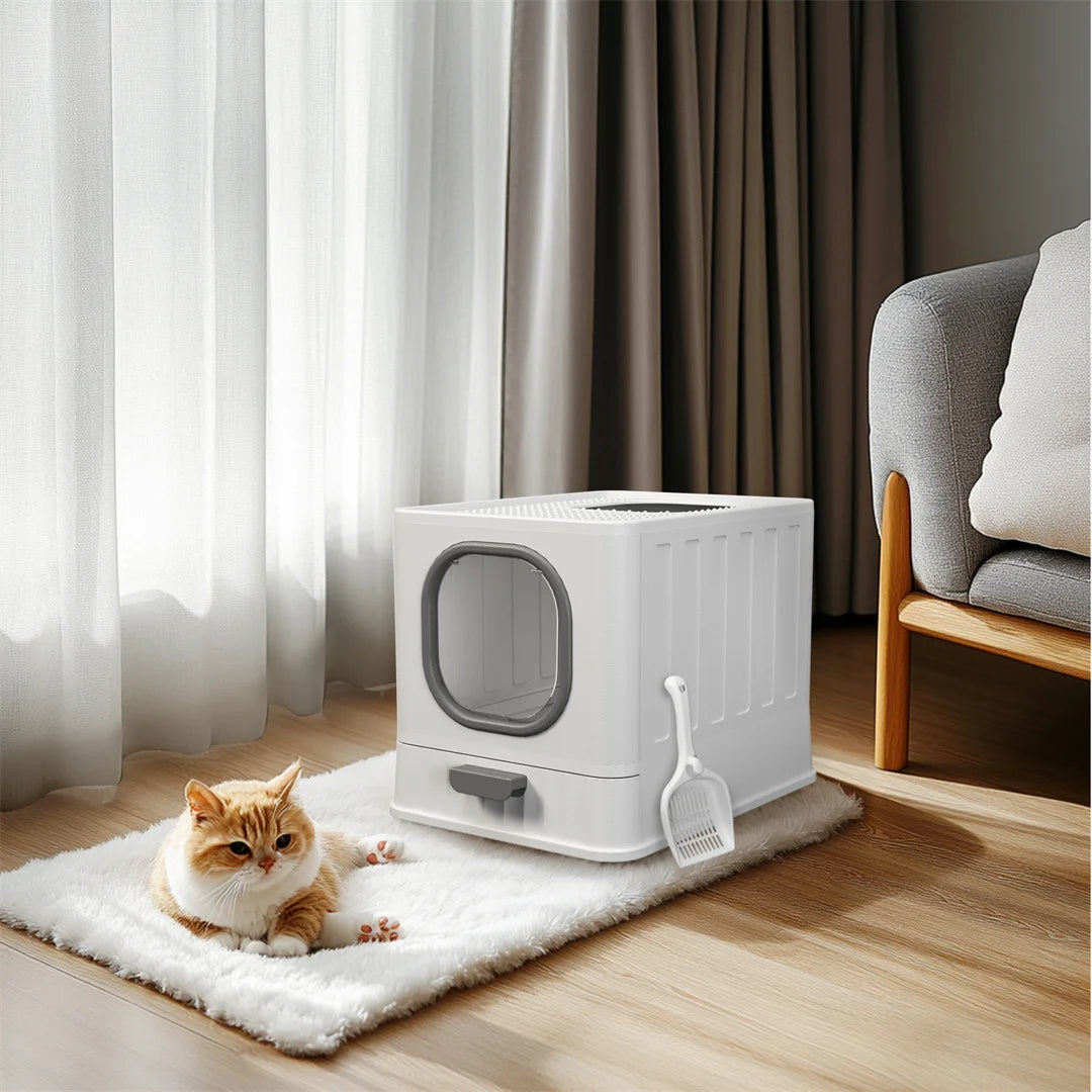 Feature Foldable Top Entry Cat Litter Box With Lid