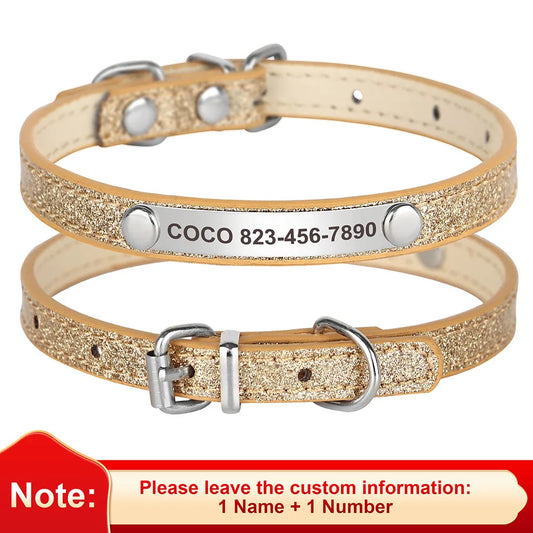 Beirui Personalized Cat Collar Bling Leather Engraved ID