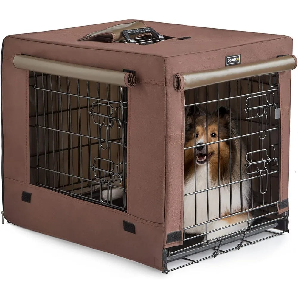 DONORO Dog Crates Indoor Double Door Kennels With Cover