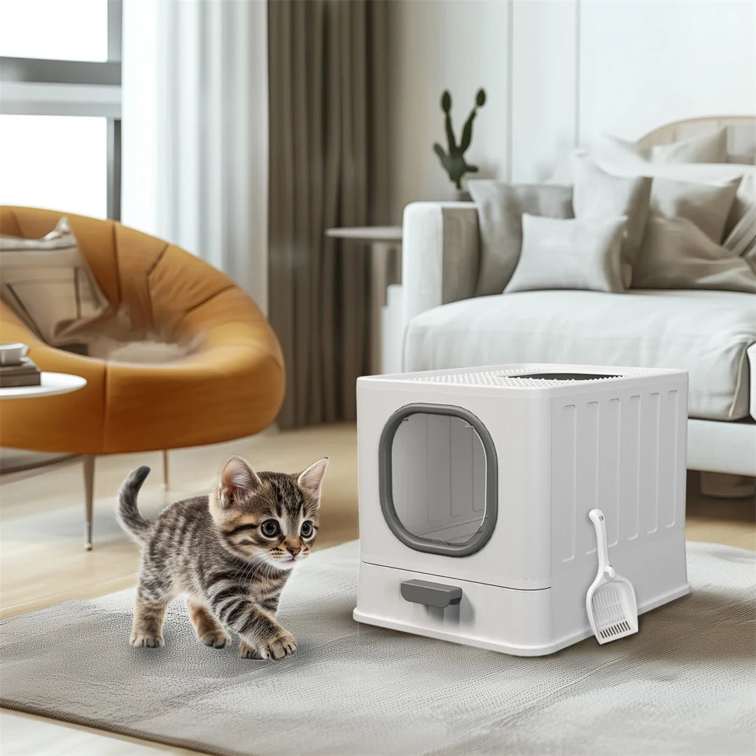 Feature Foldable Top Entry Cat Litter Box With Lid