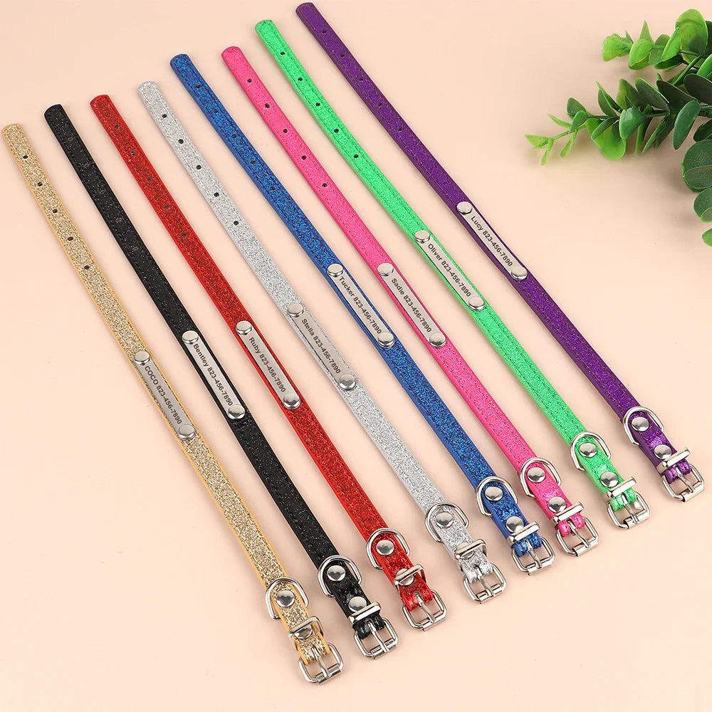 Beirui Personalized Cat Collar Bling Leather Engraved ID