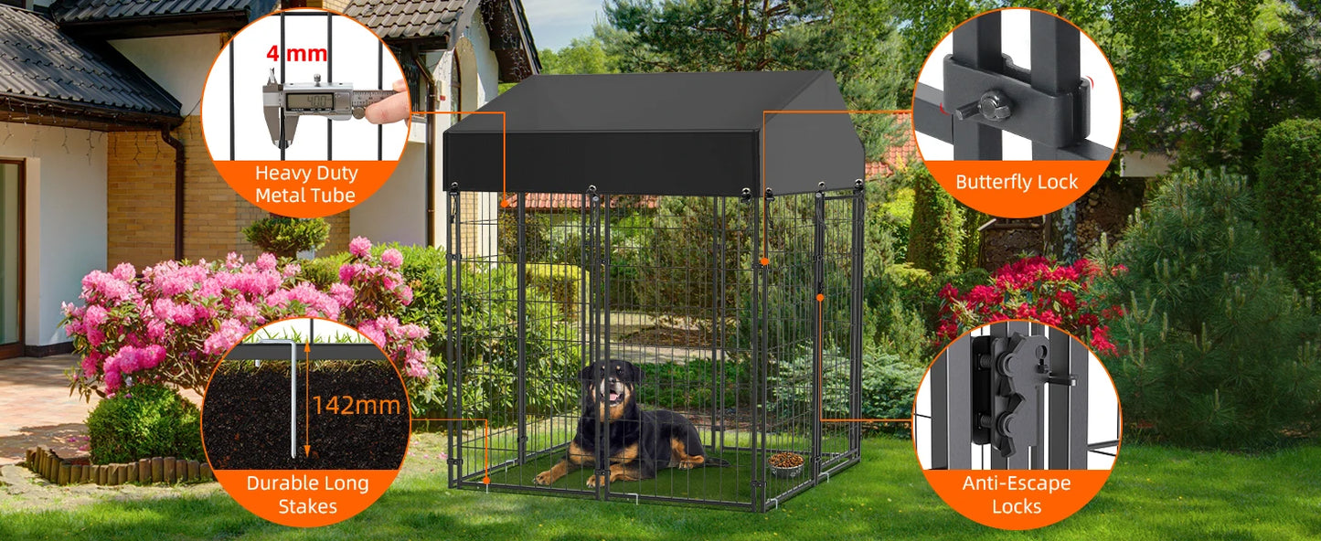 BORWARTH Heavy Duty Dog Kennel Welded Metal Playpen With Roof Cover