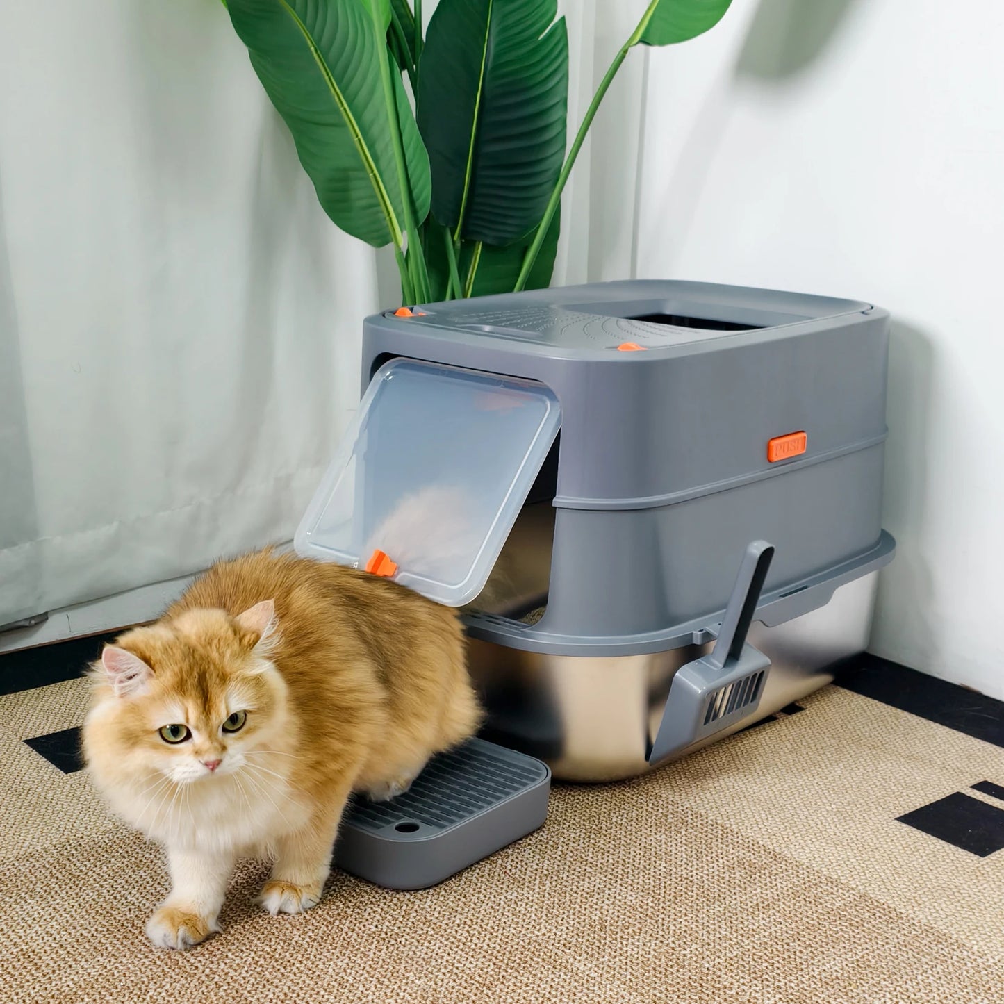 Feature Enclosed Stainless Steel Cat Litter Box With Lid