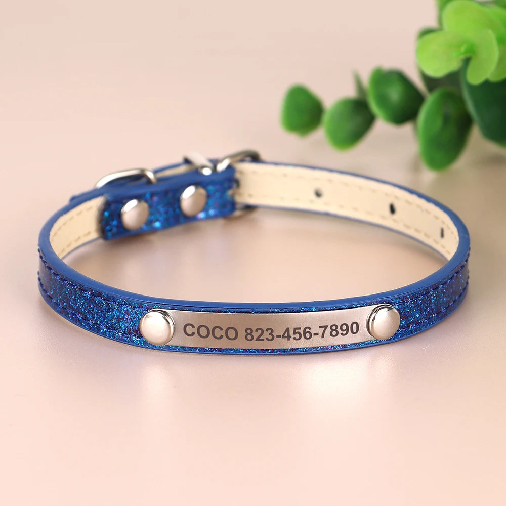 Beirui Personalized Cat Collar Bling Leather Engraved ID
